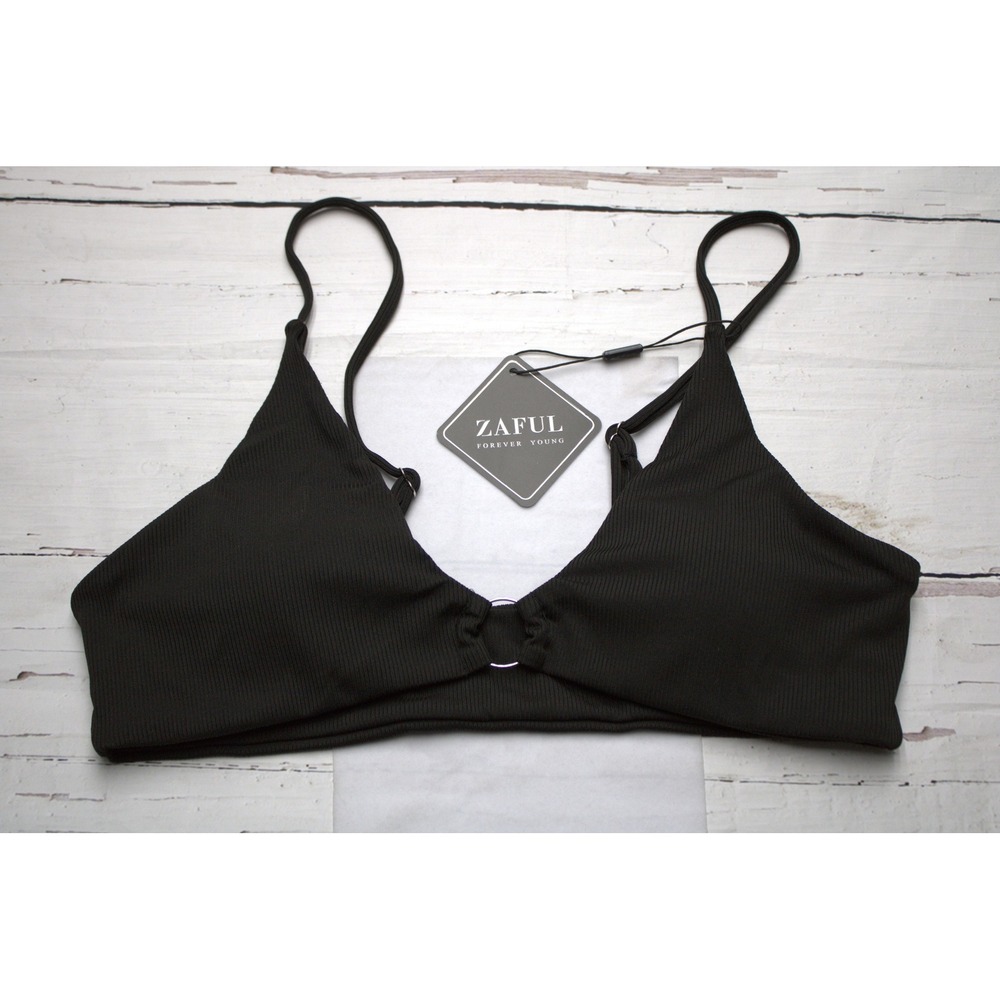 ZAFUL Bikini Top Ribbed O-Ring Black Large NWT Minimalist Swim